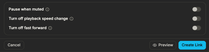Media Player Settings toggles in the link settings form
