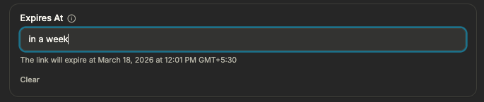 Link expiry (expiration) settings